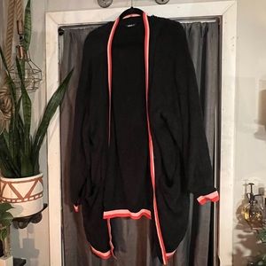 Shein Pink & Red Detail Stripe Furry Cardigan